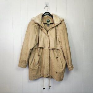 Vintage 90s Suede Fur Brown Beige Coat Jacket 1990 Bohemian Western Boho winter